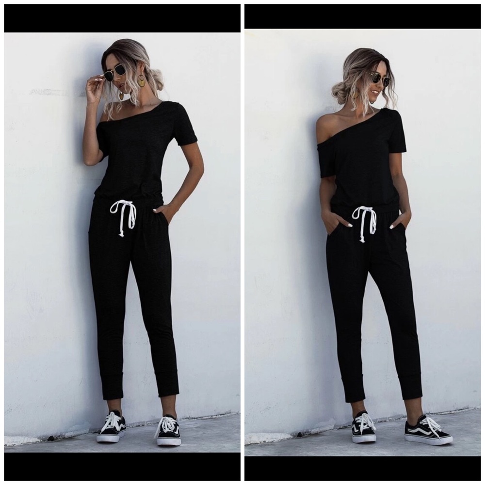 Drawstring Waist Off Shoulder Jumpsuit